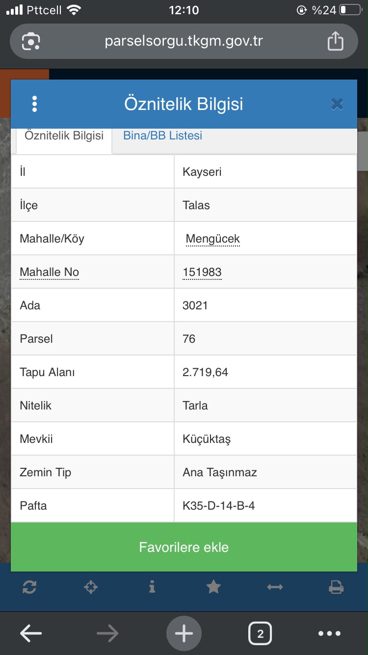 TALAS/MENGÜCEKTE SATILIK TARLA