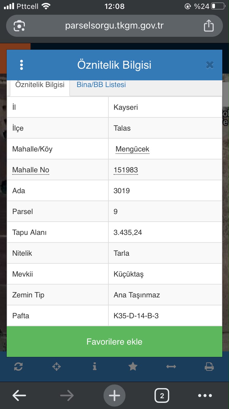 MENGÜCEK DE SATILIK ARSA